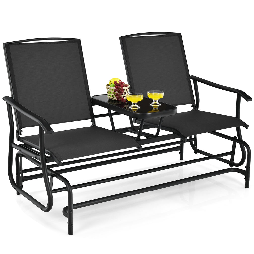 2-Person Double Rocking Loveseat with Mesh Fabric and Center Tempered