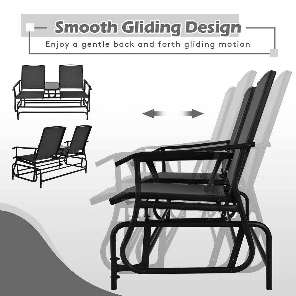 2-Person Double Rocking Loveseat with Mesh Fabric and Center Tempered