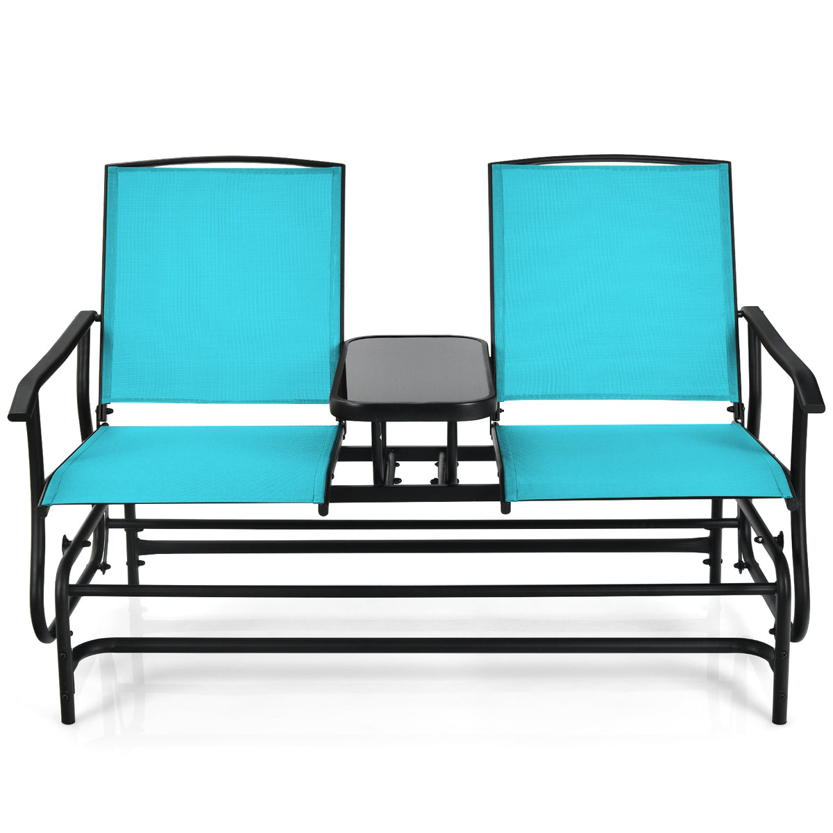 2-Person Double Rocking Loveseat with Mesh Fabric and Center Tempered
