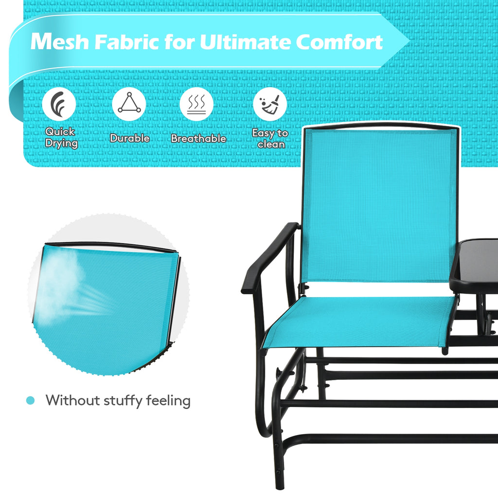 2-Person Double Rocking Loveseat with Mesh Fabric and Center Tempered