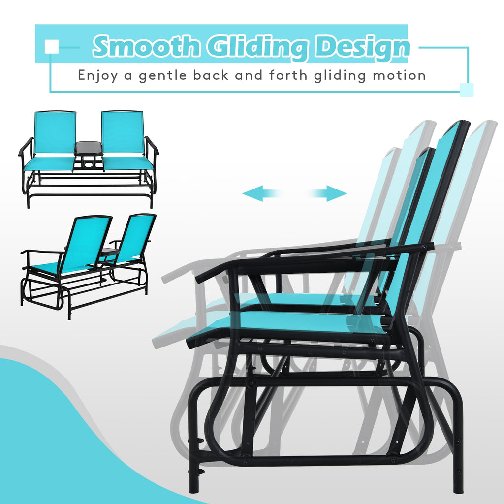 2-Person Double Rocking Loveseat with Mesh Fabric and Center Tempered