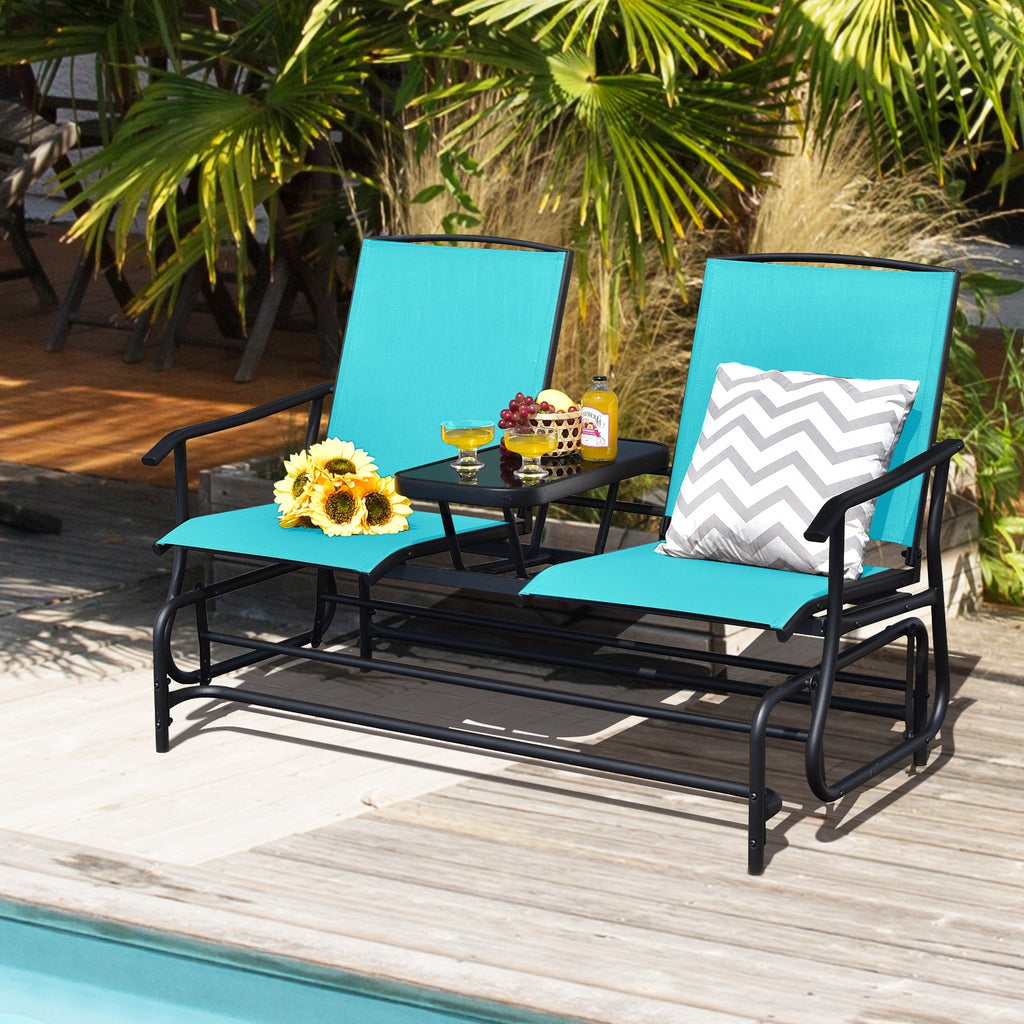 2-Person Double Rocking Loveseat with Mesh Fabric and Center Tempered