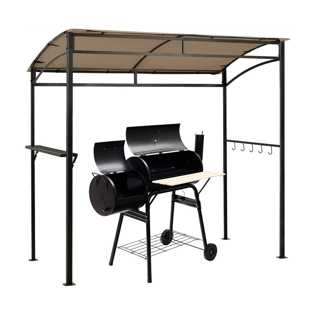 11 x 5 FT Grill Gazebo with Side Awning and Double-Tiered Top