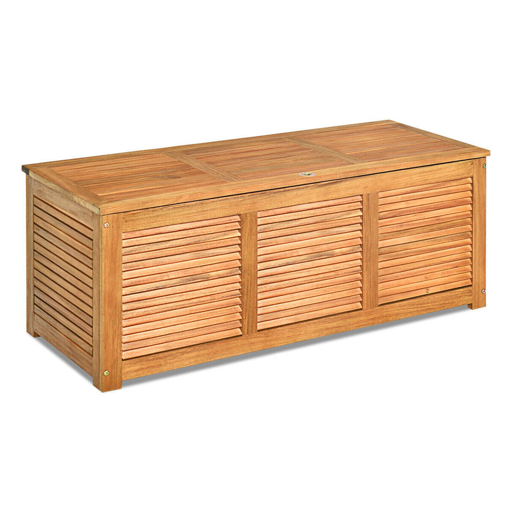 Patio Storage Cabinet 2-Door Acacia Wood Container with Faux Marble