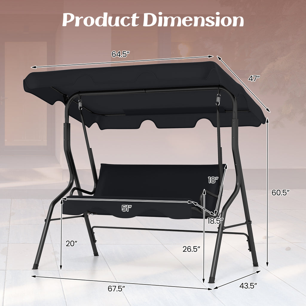 3 Seat Outdoor Patio Canopy Swing with Cushioned Steel Frame