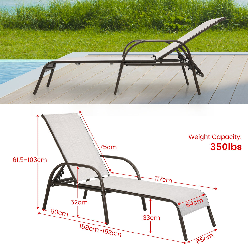 Adjustable Patio Chaise Lounge Chair with Backrest – Gray