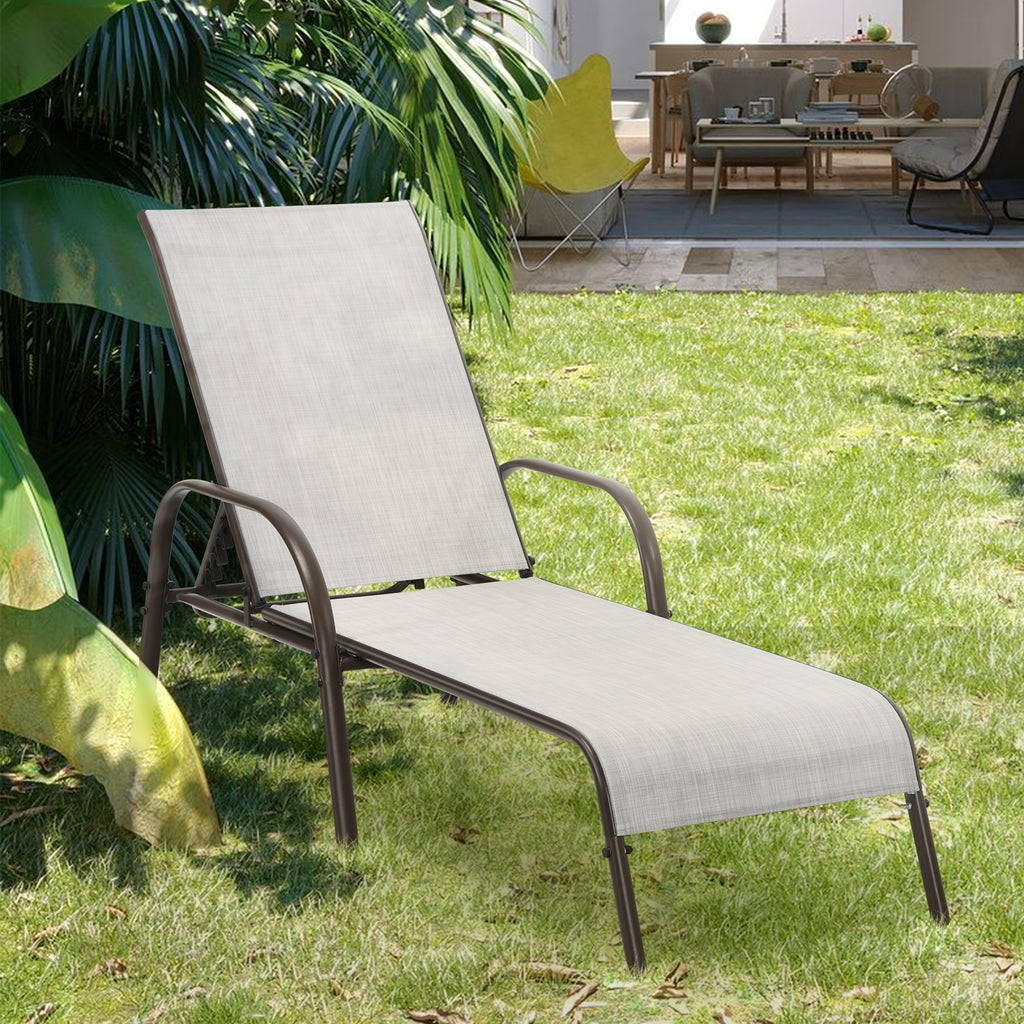 Adjustable Patio Chaise Lounge Chair with Backrest – Gray
