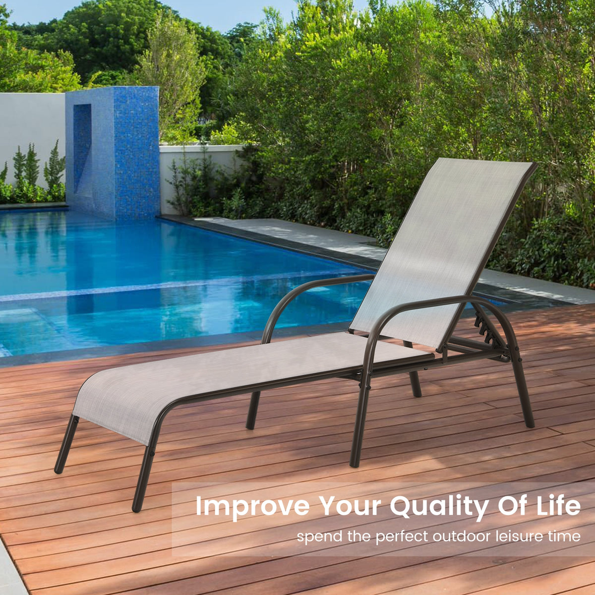 Adjustable Patio Chaise Lounge Chair with Backrest – Gray