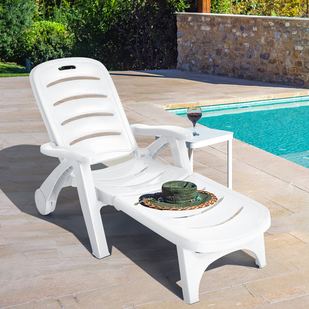 5 Position Adjustable Folding Lounger Chaise Chair with Wheels