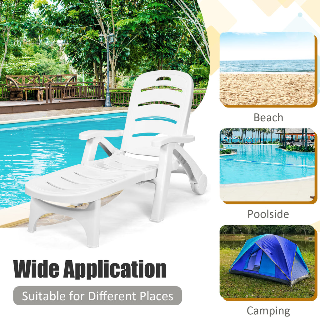 5 Position Adjustable Folding Lounger Chaise Chair with Wheels