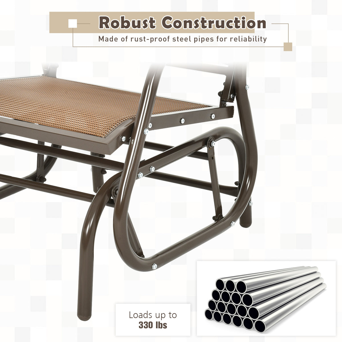 Outdoor Swing Glider Rocking Chair with Armrest - Brown
