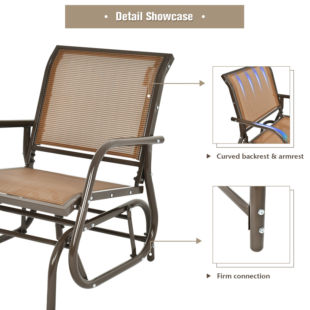 Outdoor Swing Glider Rocking Chair with Armrest - Brown