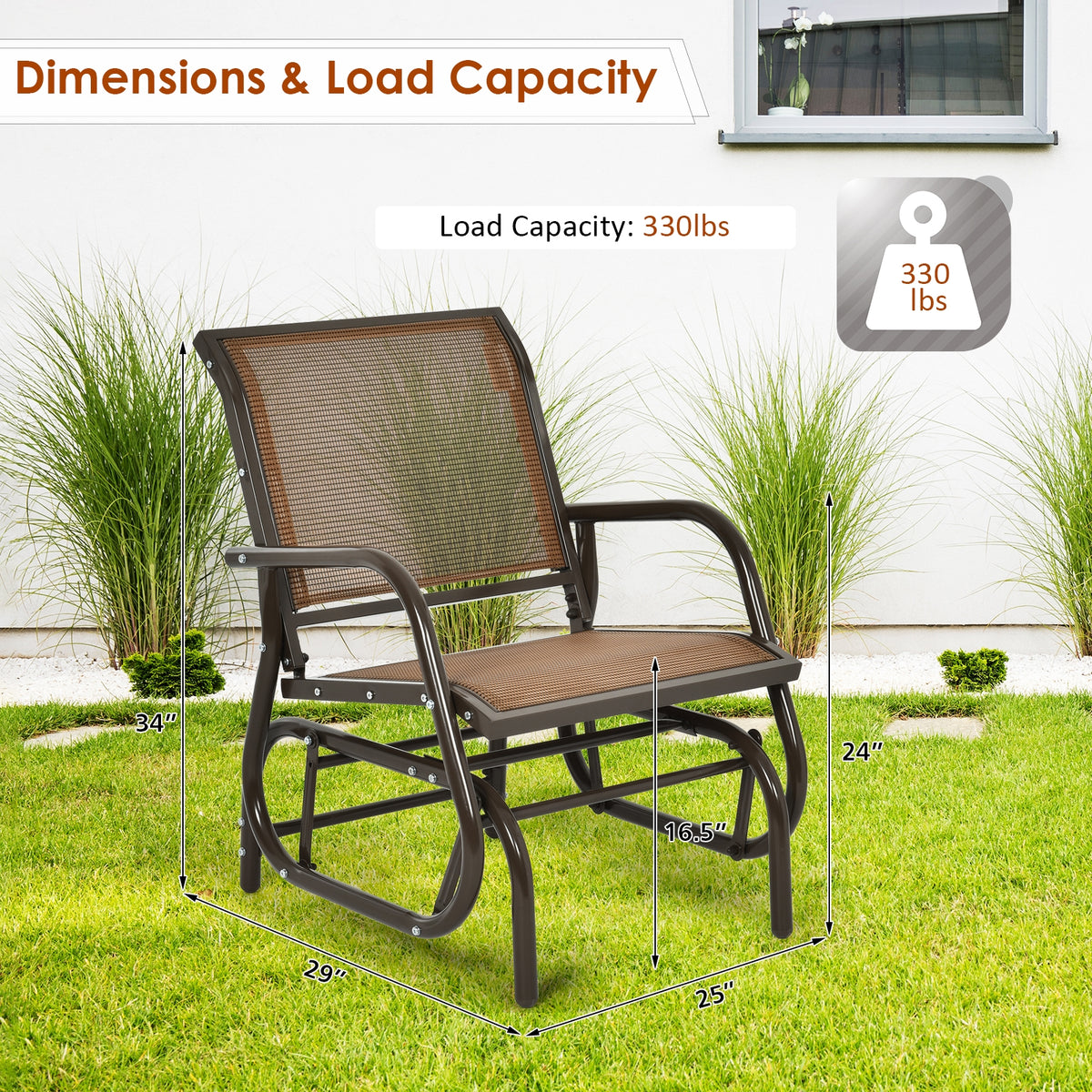 Outdoor Swing Glider Rocking Chair with Armrest - Brown