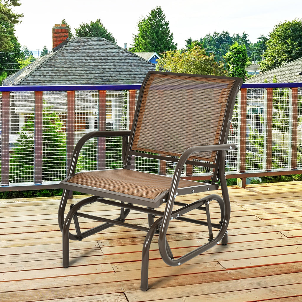 Outdoor Swing Glider Rocking Chair with Armrest - Brown