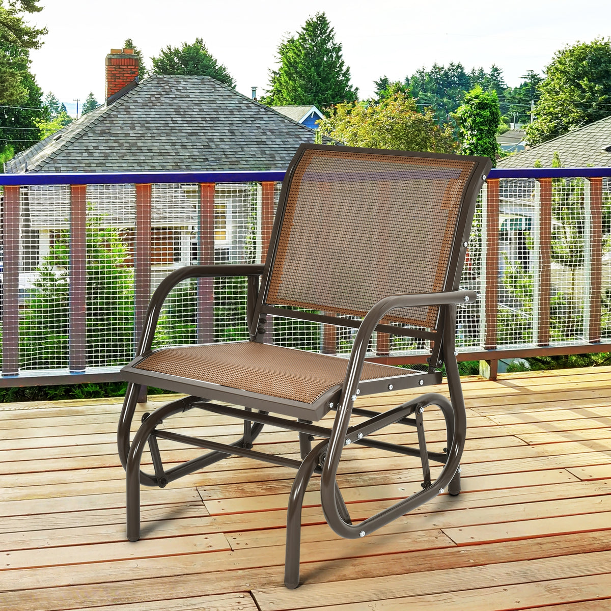 Outdoor Swing Glider Rocking Chair with Armrest - Brown