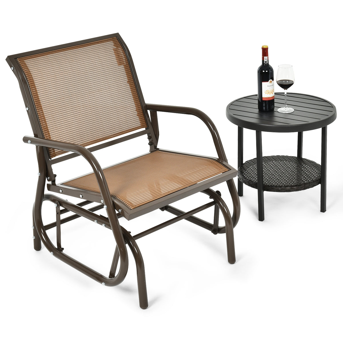 Outdoor Swing Glider Rocking Chair with Armrest - Brown
