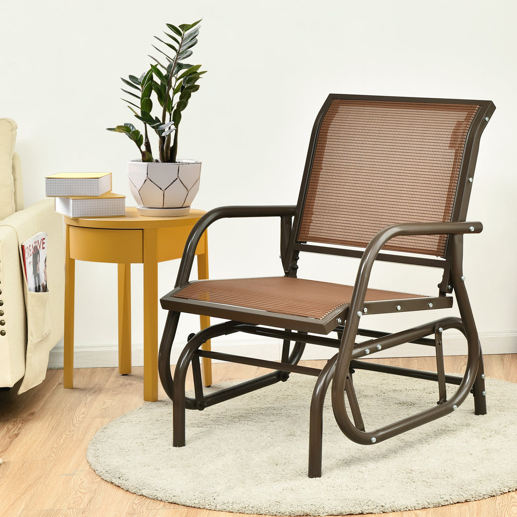 Outdoor Swing Glider Rocking Chair with Armrest - Brown