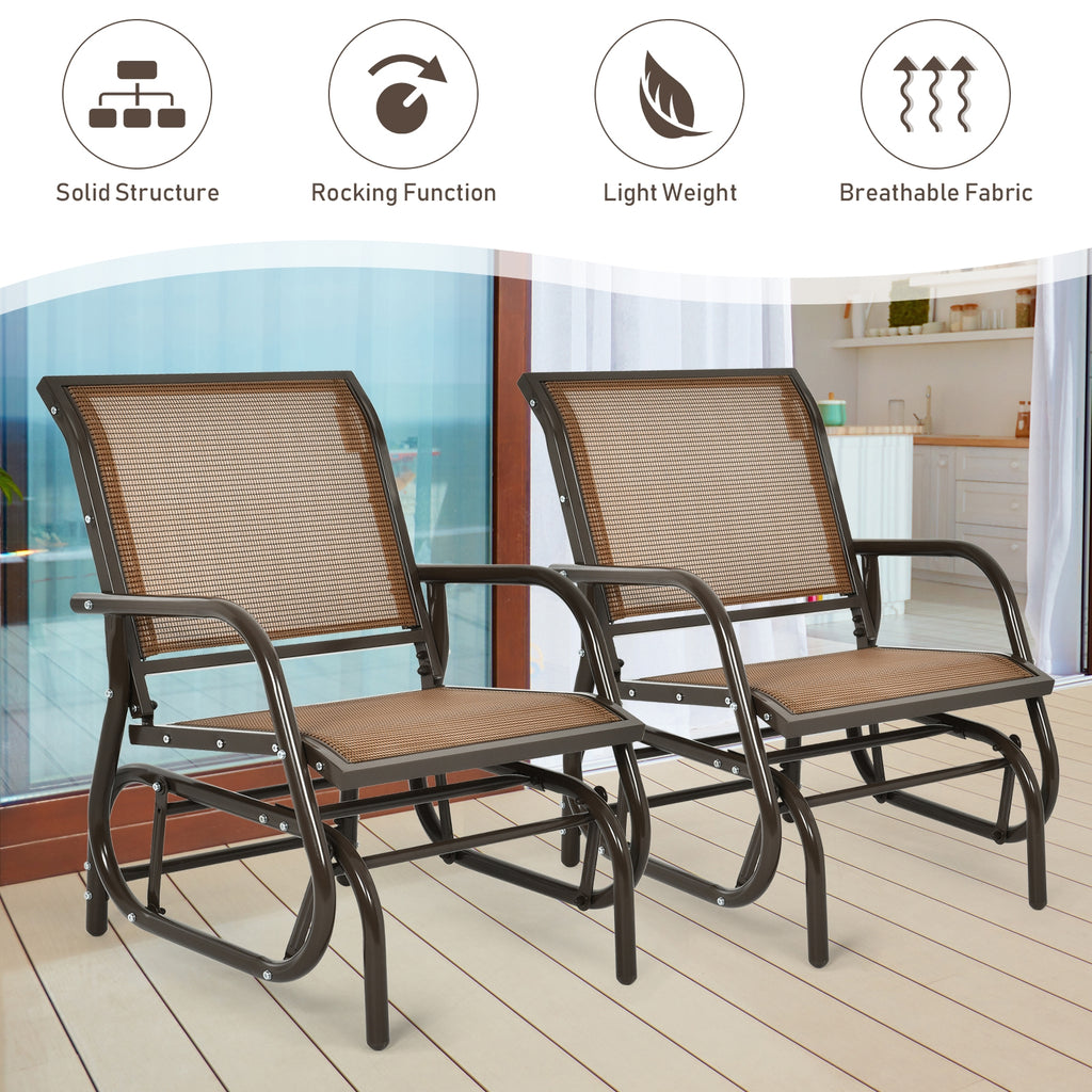 Outdoor Swing Glider Rocking Chair with Armrest - Brown