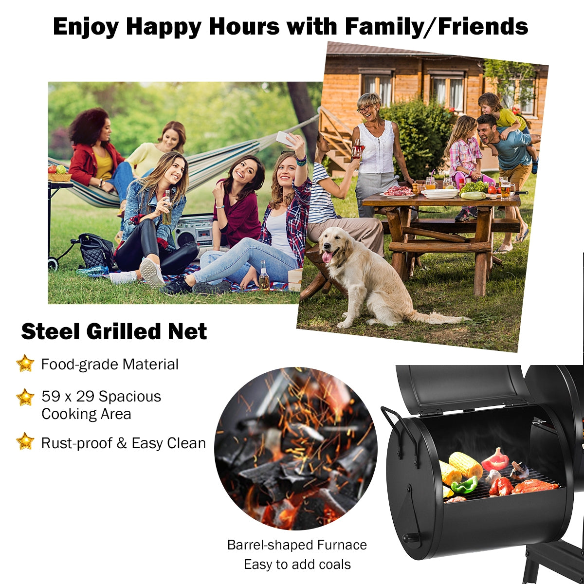 Offset BBQ Grill with Firebox - Steel Outdoor Pit