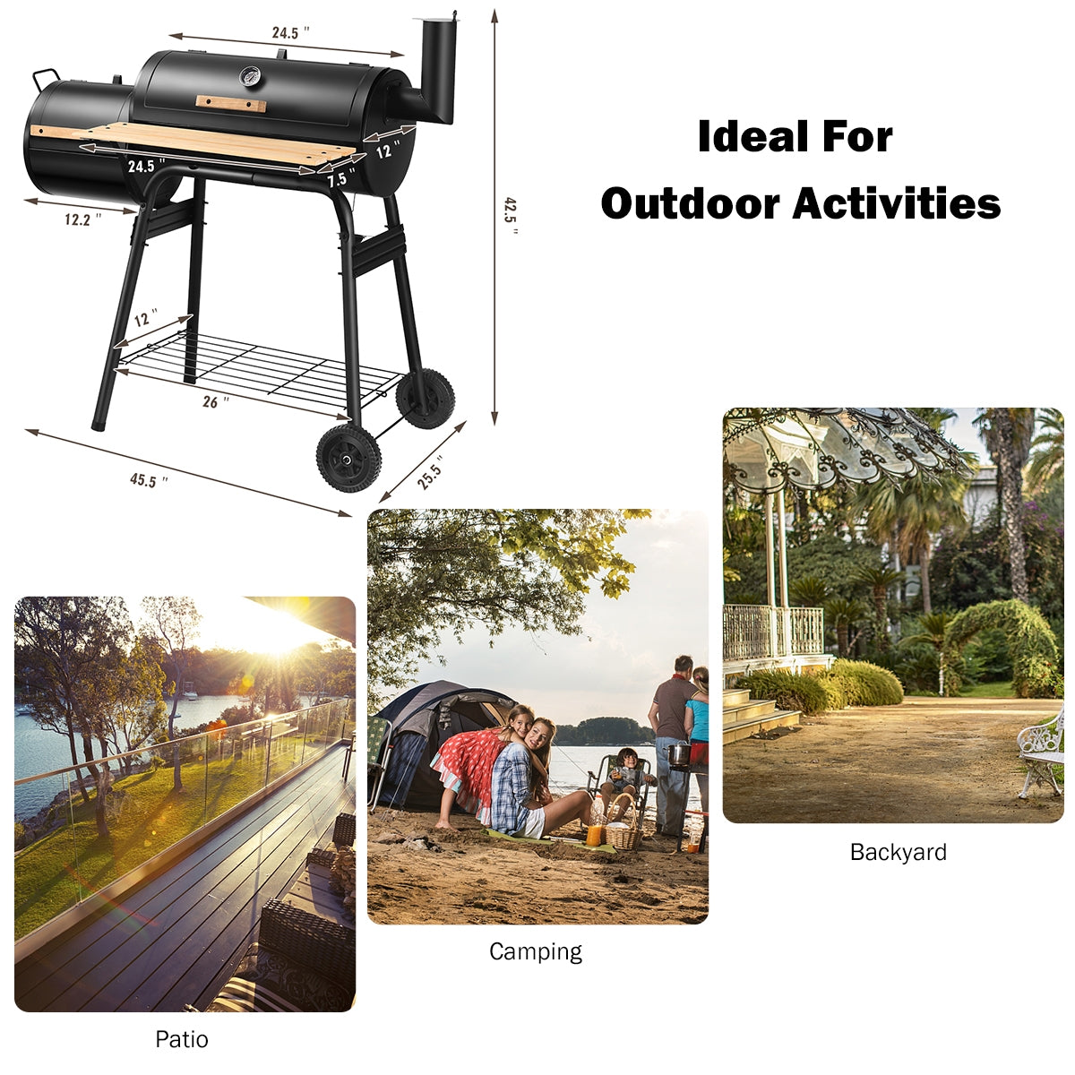 Offset BBQ Grill with Firebox - Steel Outdoor Pit