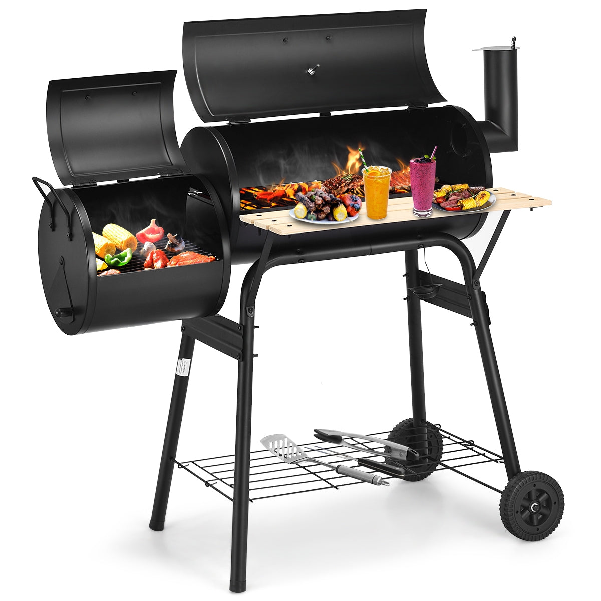 Offset BBQ Grill with Firebox - Steel Outdoor Pit