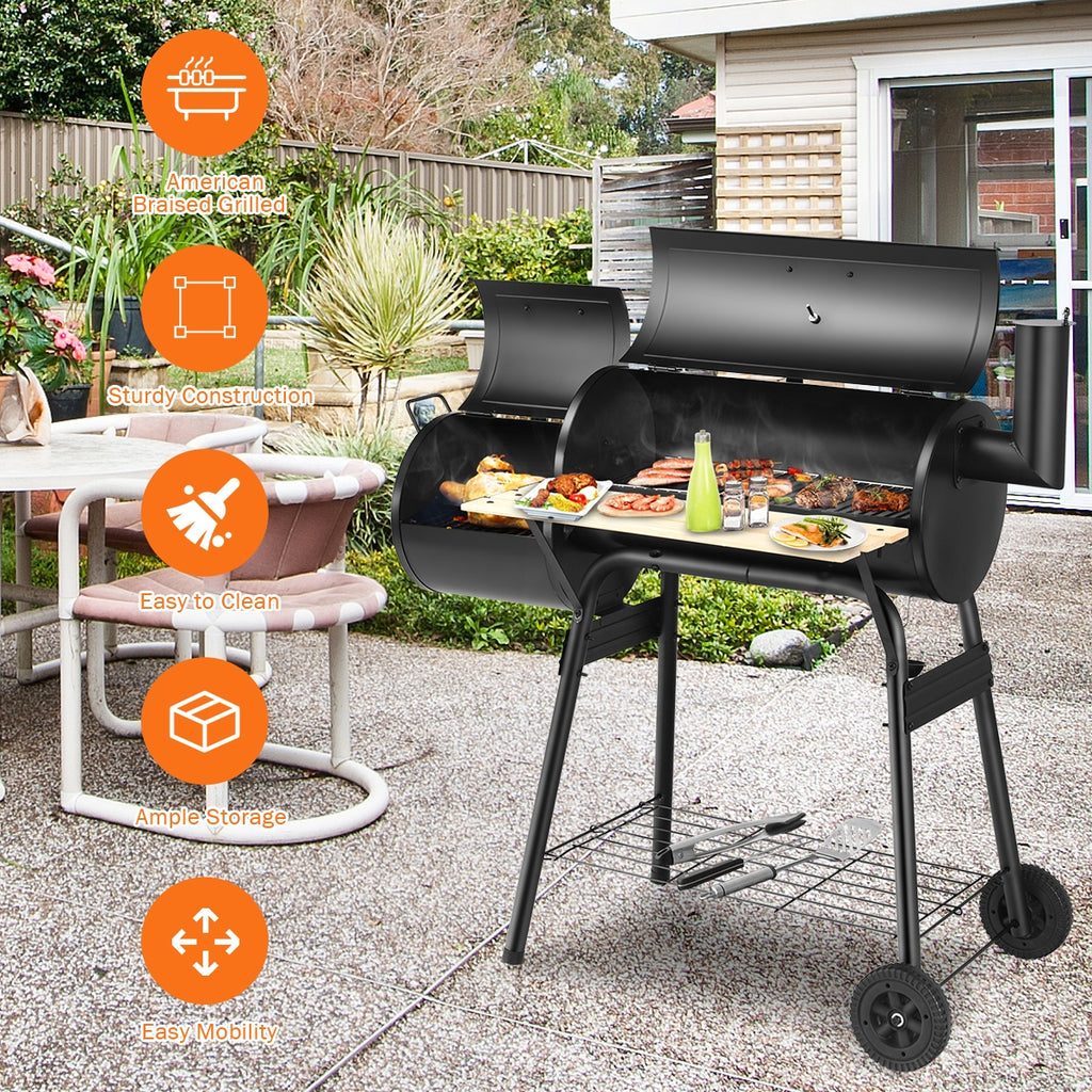 Offset BBQ Grill with Firebox - Steel Outdoor Pit