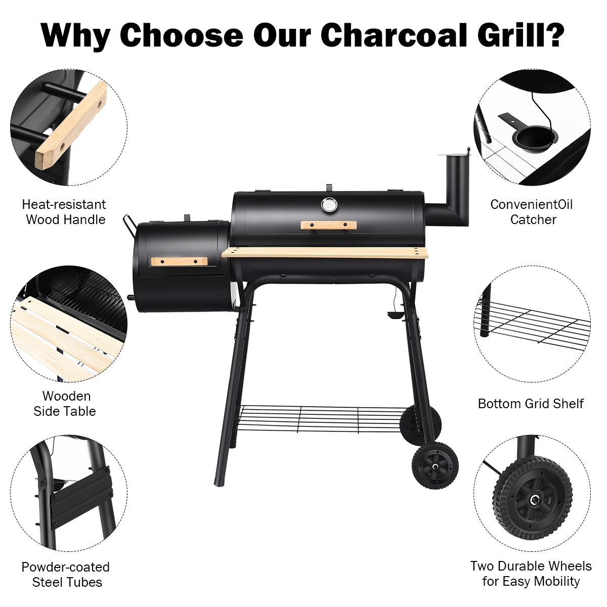 Offset BBQ Grill with Firebox - Steel Outdoor Pit