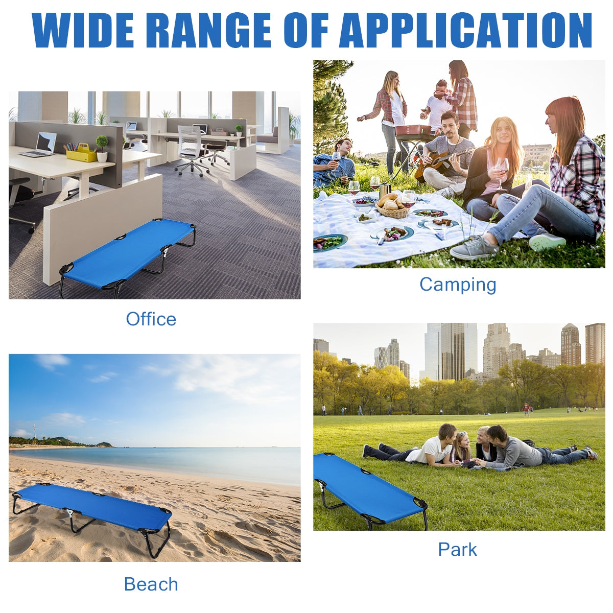 Folding Camping Bed - Blue, Elevated Design, Rust-Resistant