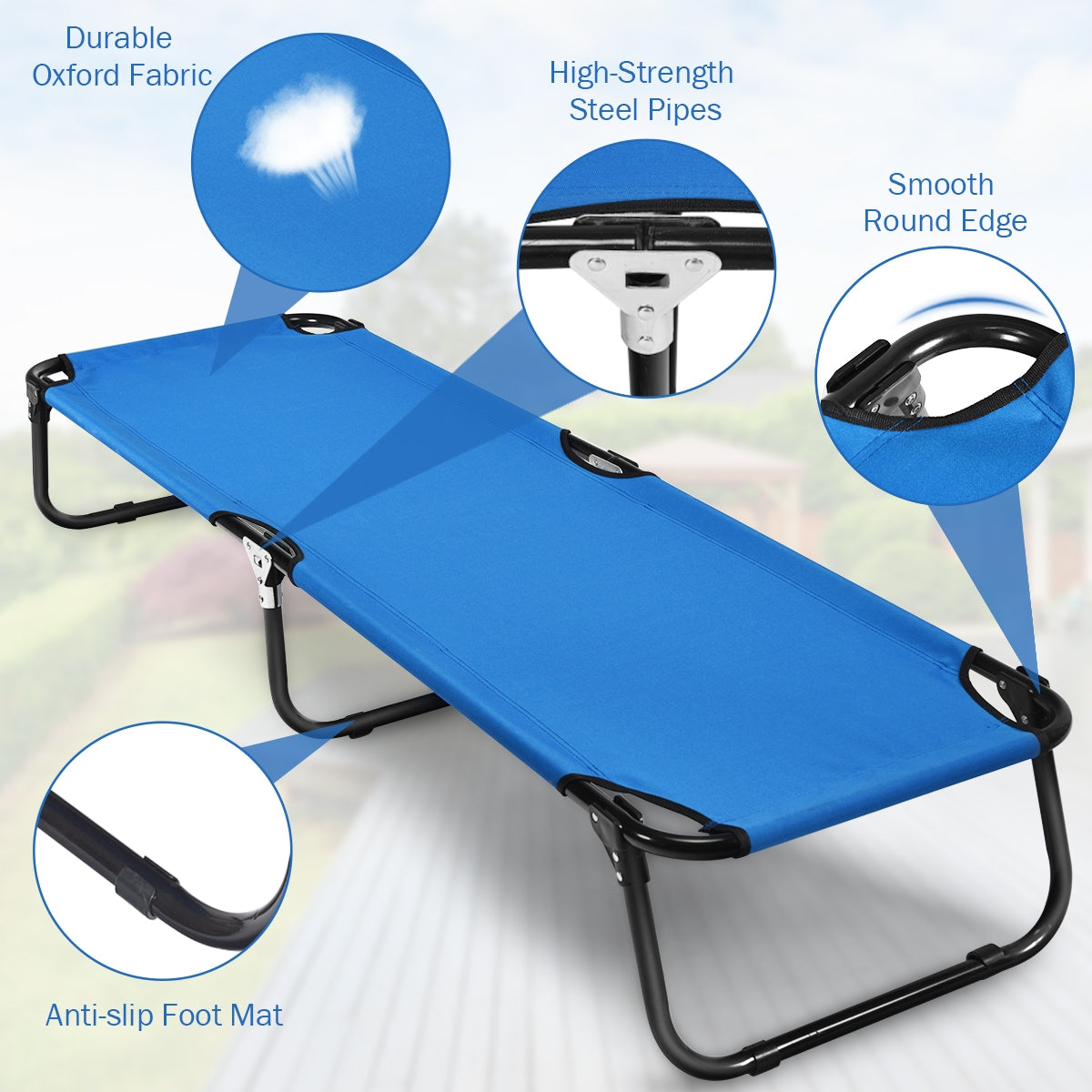 Folding Camping Bed - Blue, Elevated Design, Rust-Resistant