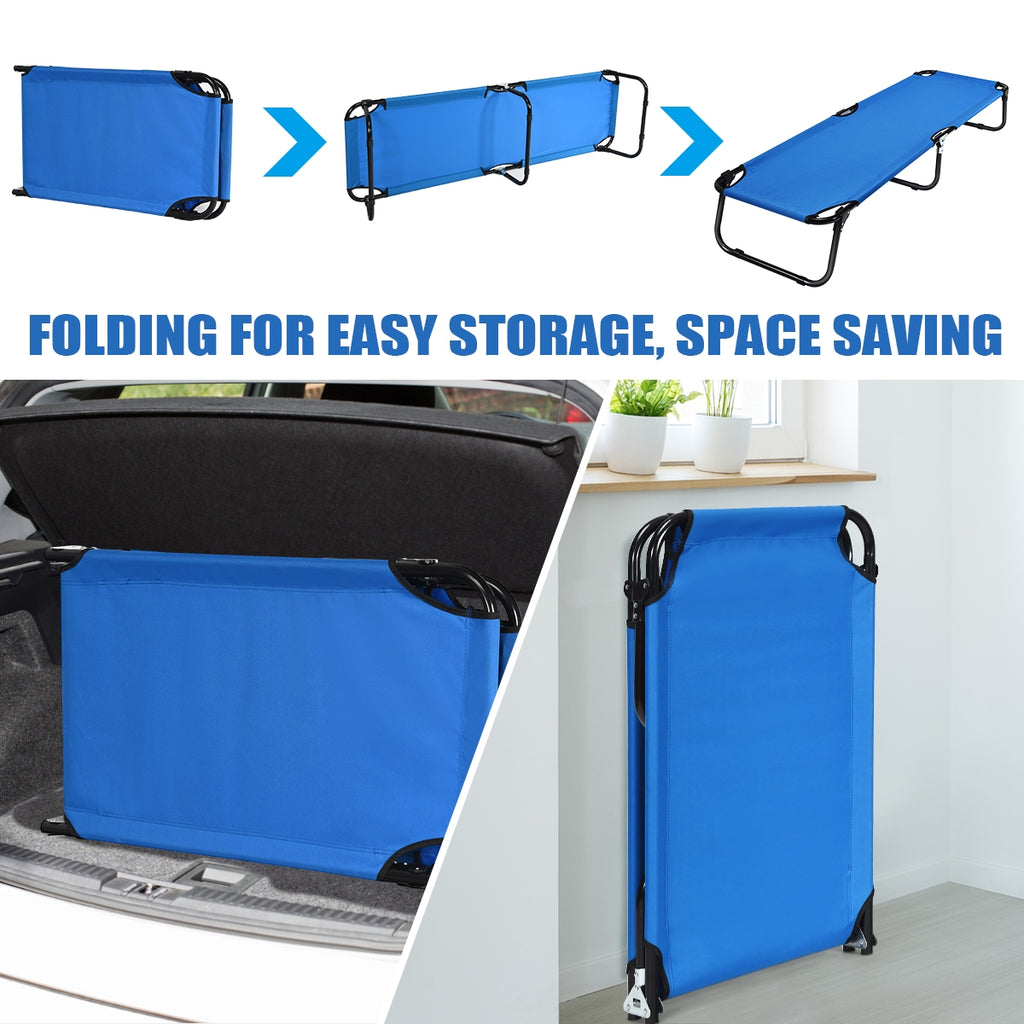 Folding Camping Bed - Blue, Elevated Design, Rust-Resistant