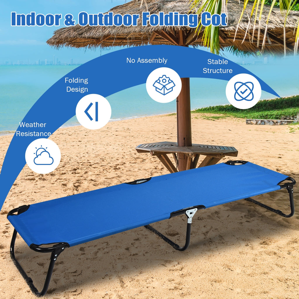 Folding Camping Bed - Blue, Elevated Design, Rust-Resistant