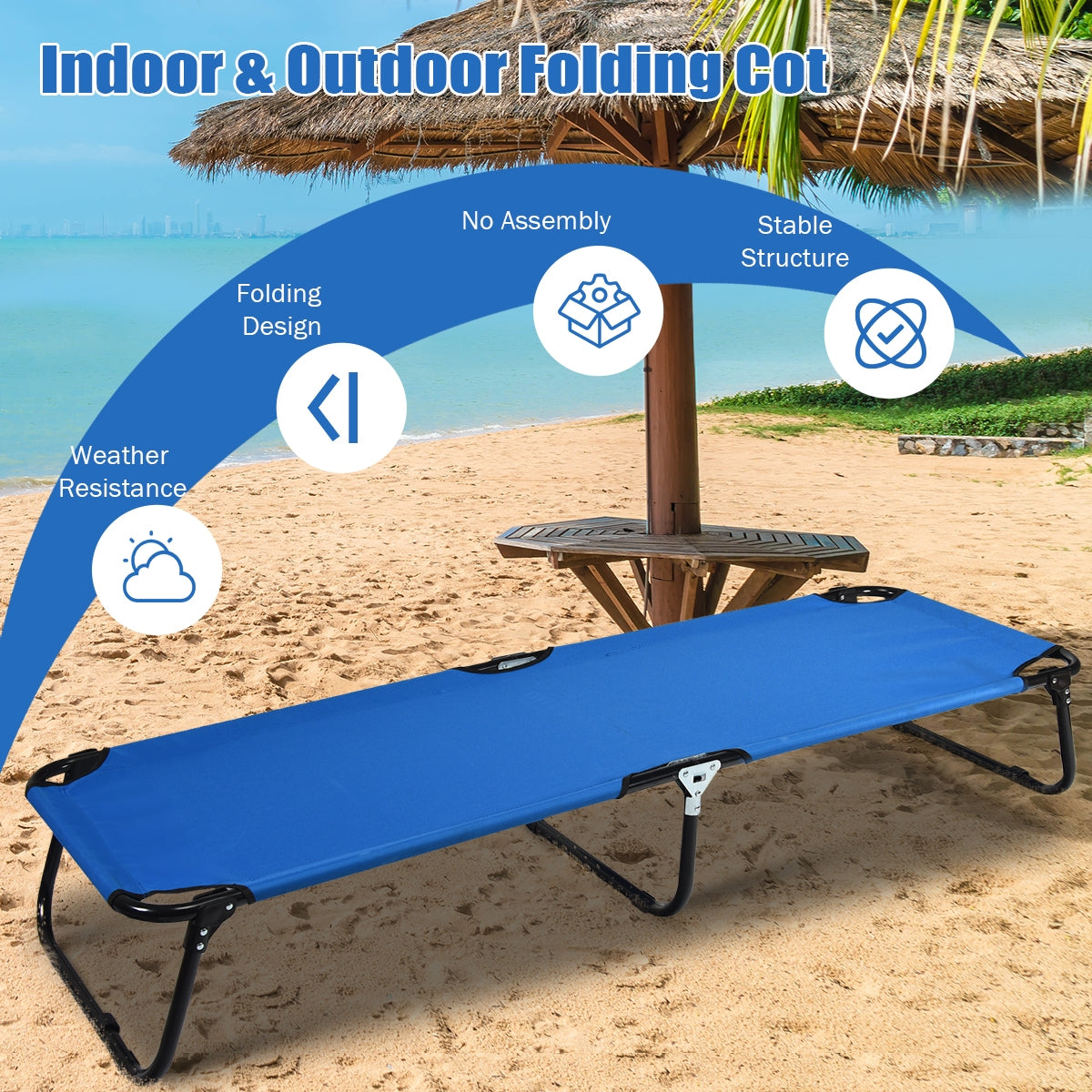 Folding Camping Bed - Blue, Elevated Design, Rust-Resistant