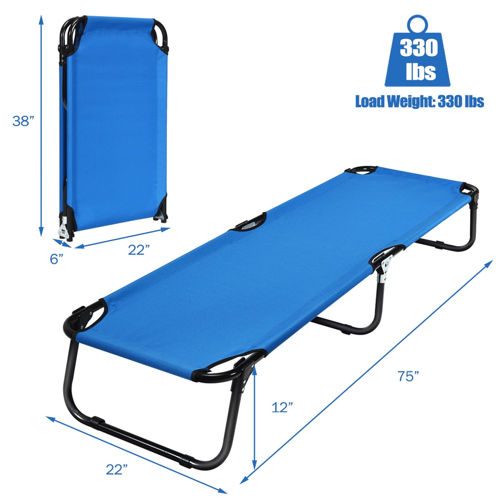 Folding Camping Bed - Blue, Elevated Design, Rust-Resistant