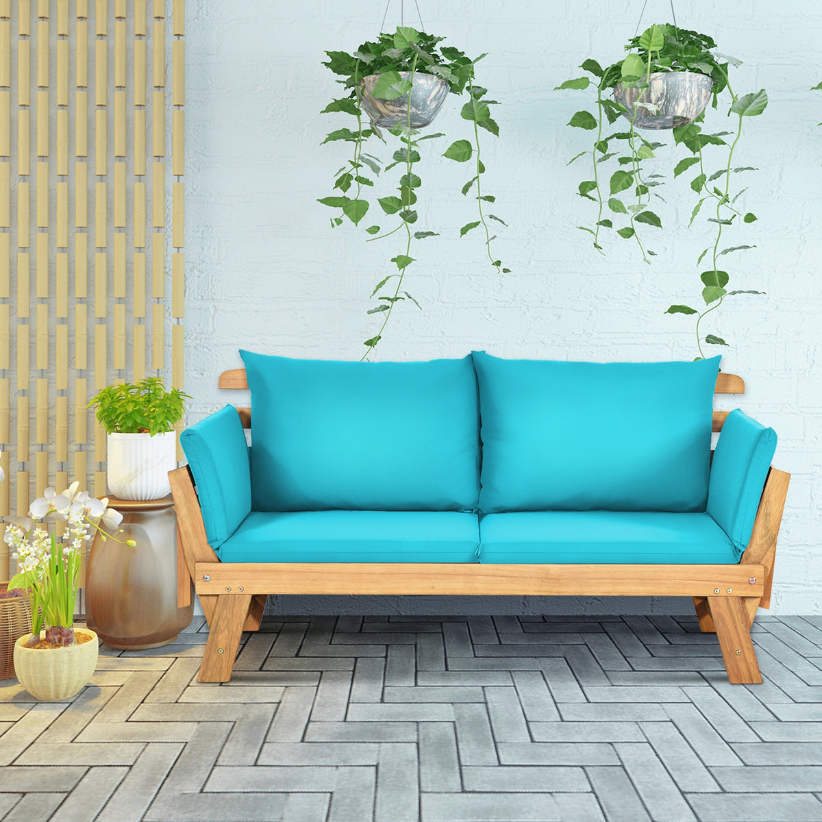 Adjustable Patio Convertible Sofa - Turquoise
