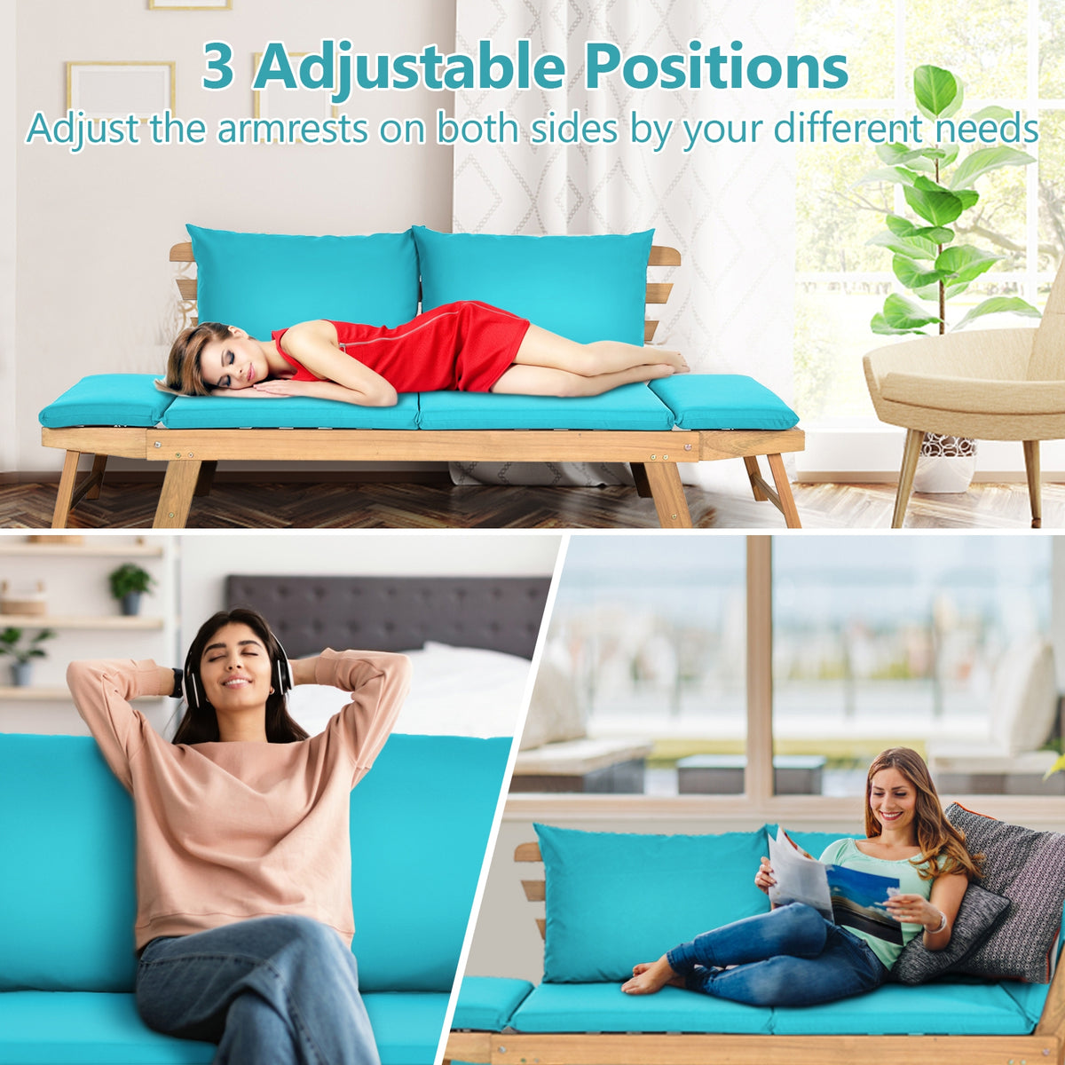 Adjustable Patio Convertible Sofa with Thick Cushion