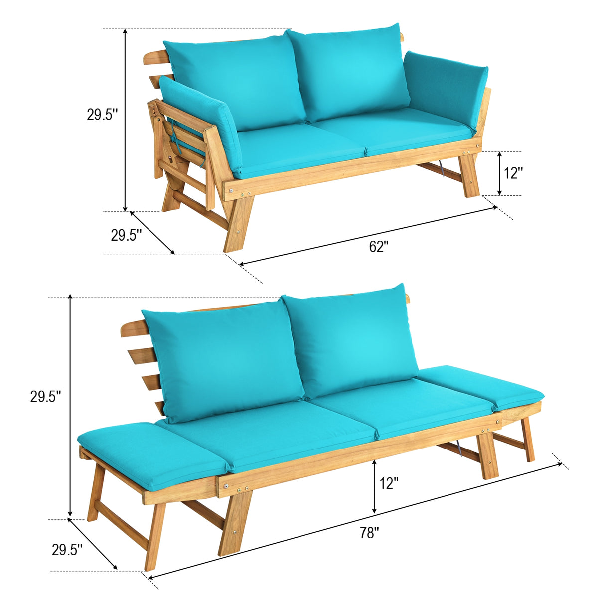 Adjustable Patio Convertible Sofa - Turquoise