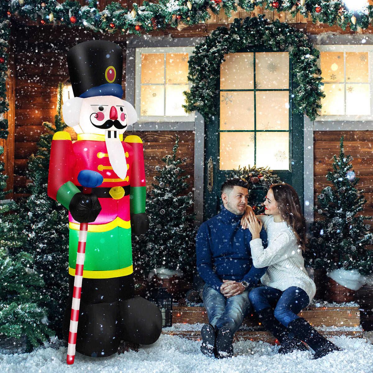 8 Feet Inflatable Nutcracker Soldier with LED Lights for Holiday Yard Decor
