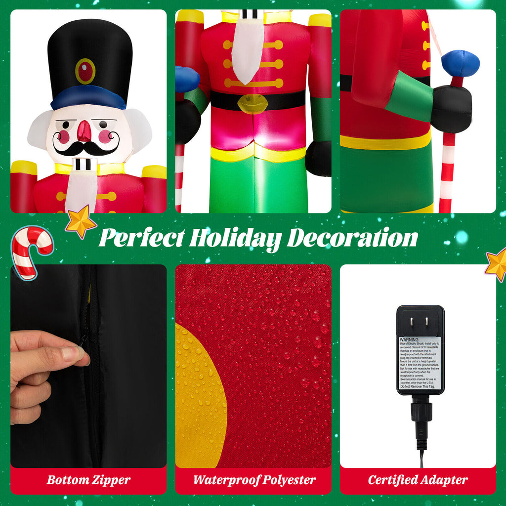 8 Feet Inflatable Nutcracker Soldier with LED Lights for Holiday Yard Decor