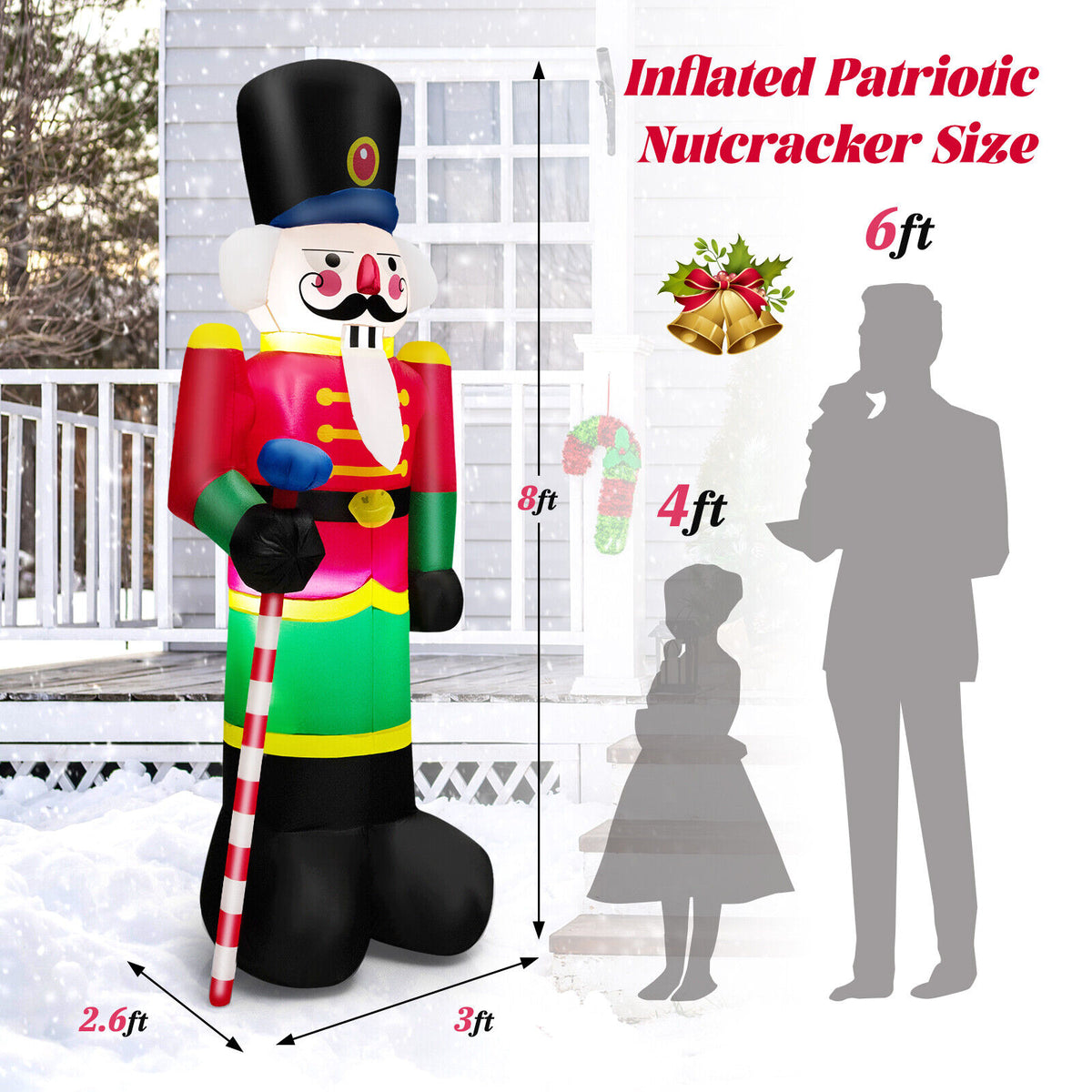 8 Feet Inflatable Nutcracker Soldier with LED Lights for Holiday Yard Decor