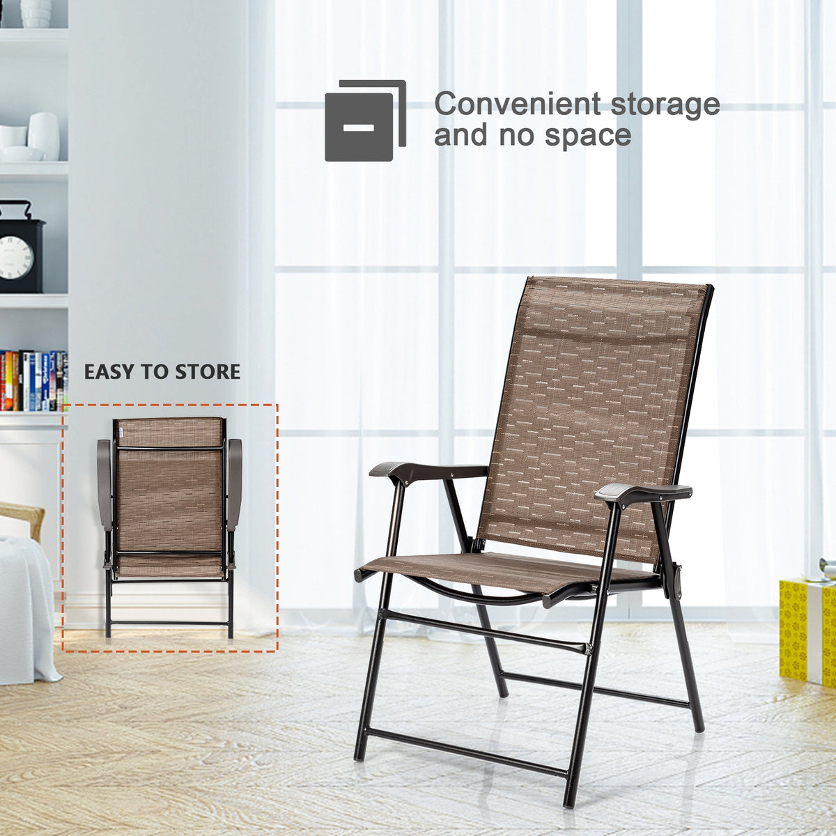 2 Pieces Outdoor Patio Folding Chair with Armrest for Camping Garden