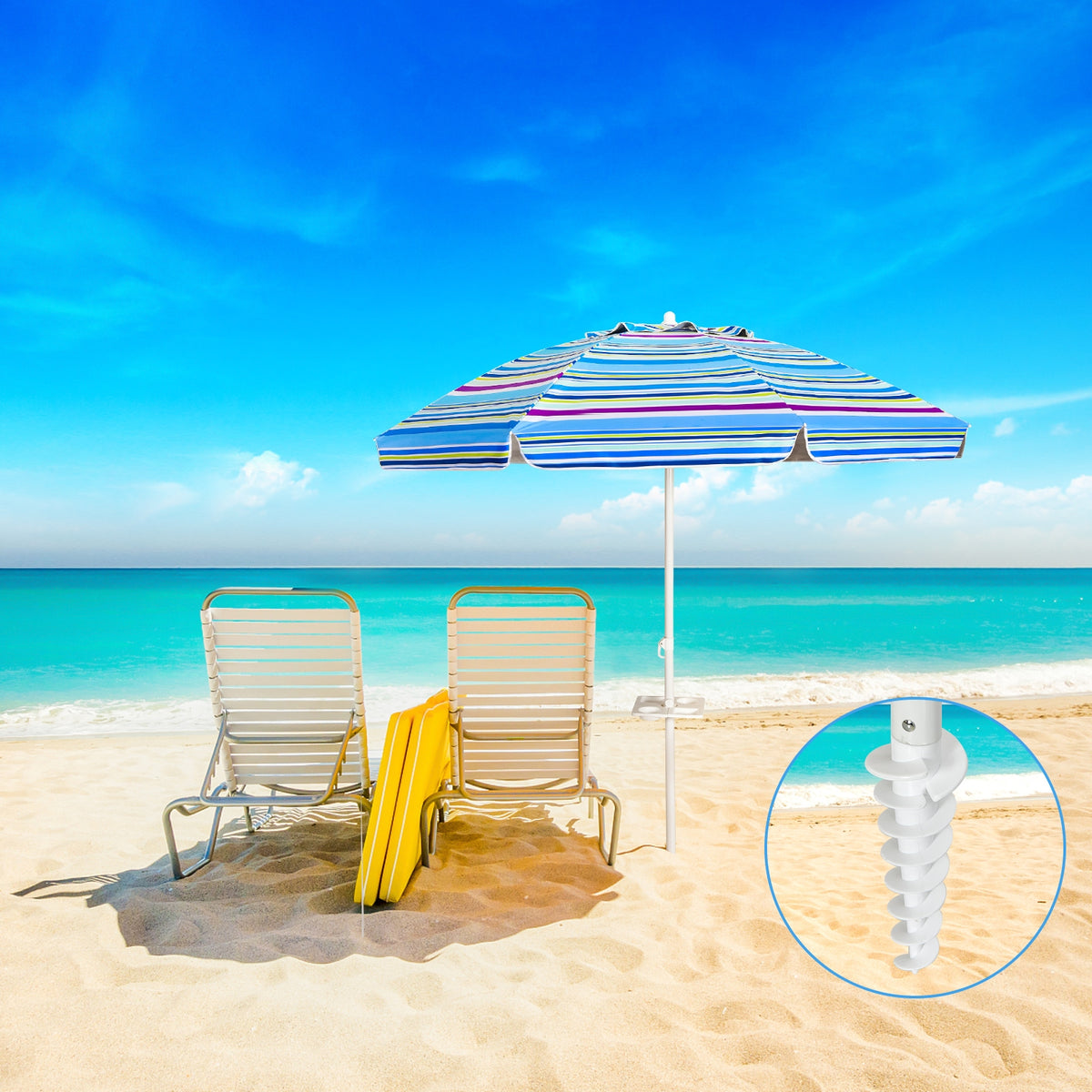 7.2 FT Beach Umbrella with Sand Anchor & Tilt – Multicolor