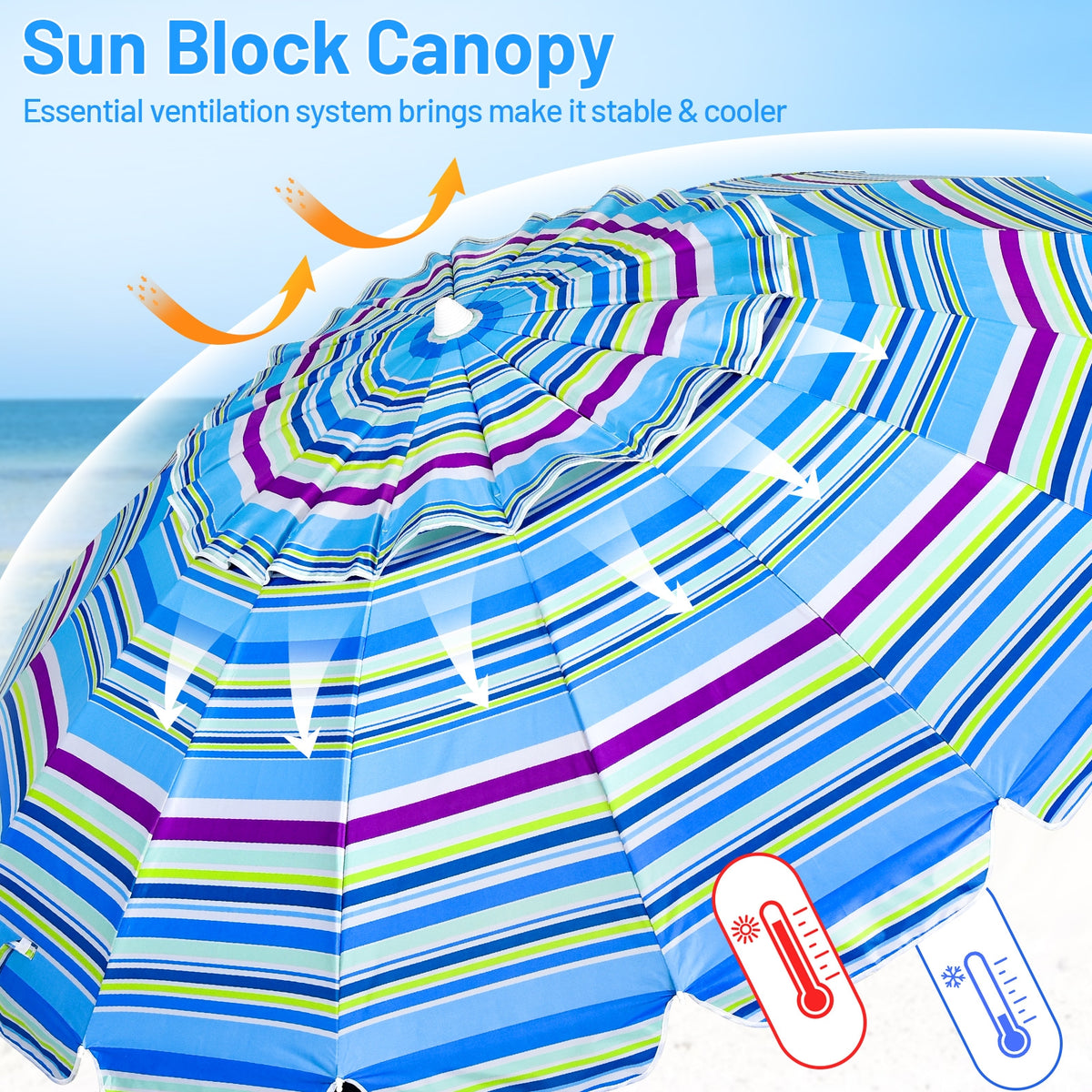 8 Ft Portable Beach Umbrella with Sand Anchor - Blue