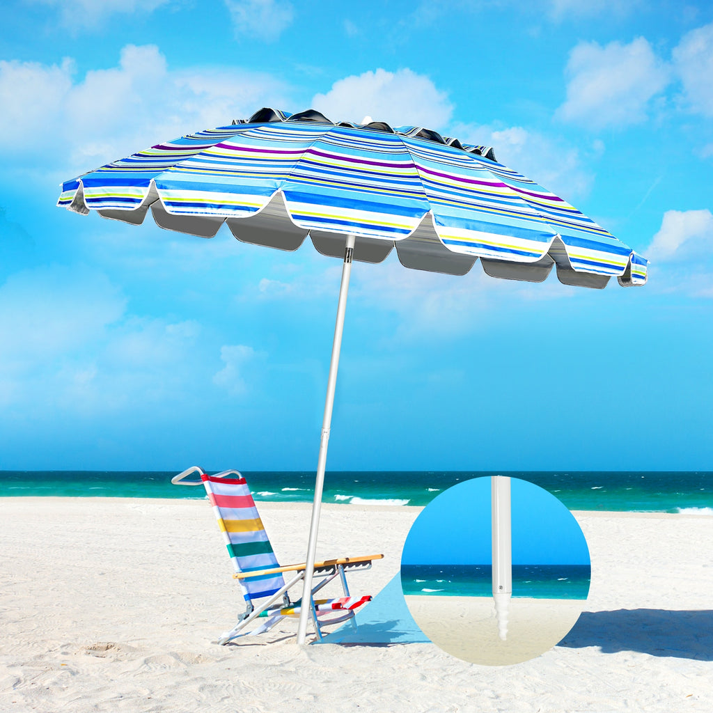 8 Ft Portable Beach Umbrella with Sand Anchor - Blue