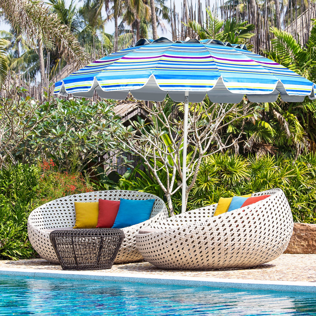 8 Ft Portable Beach Umbrella with Sand Anchor - Blue