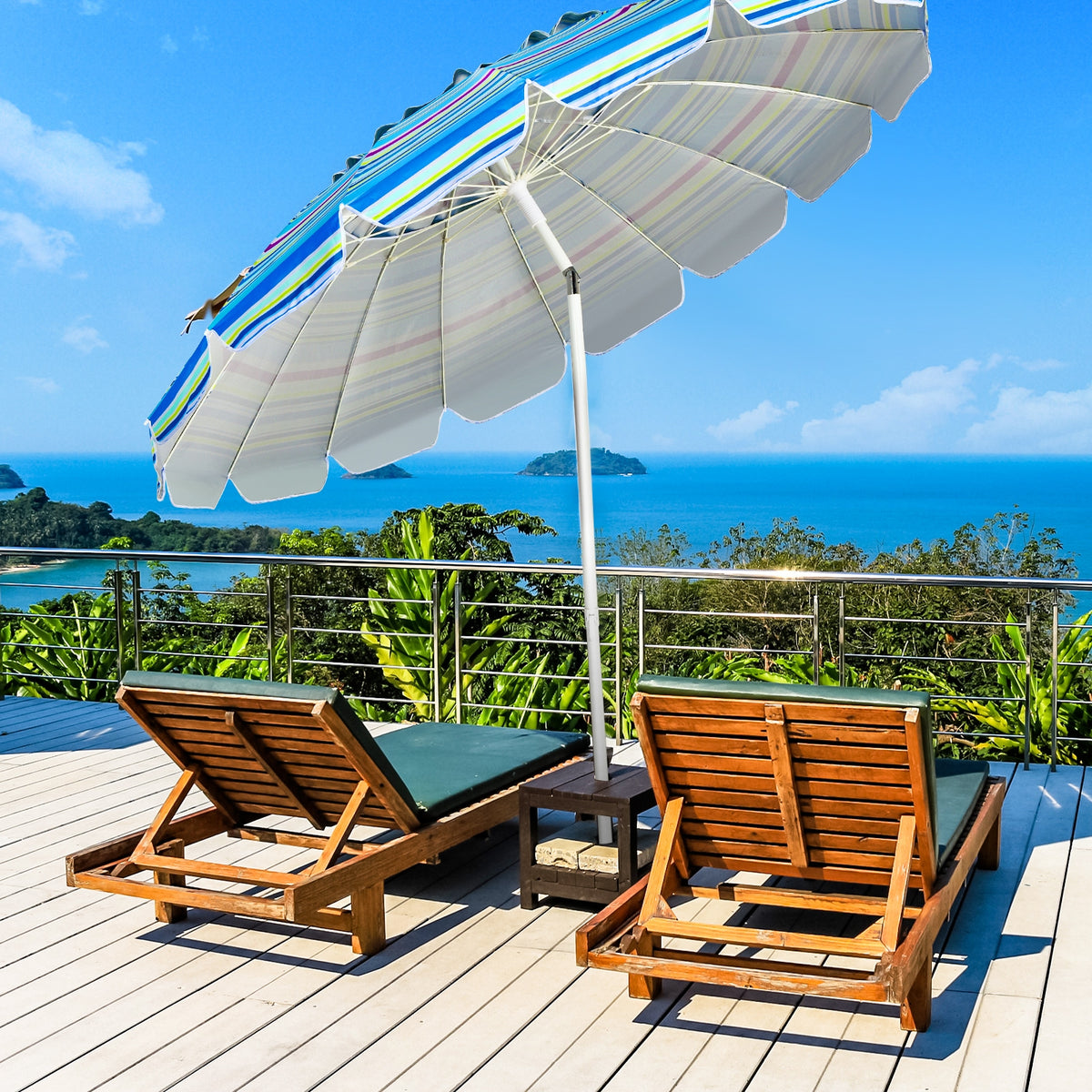 8 Ft Portable Beach Umbrella with Sand Anchor - Blue