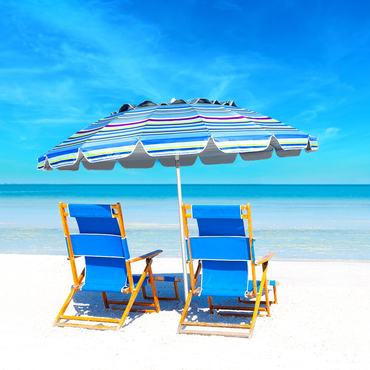 8 Ft Portable Beach Umbrella with Sand Anchor - Blue