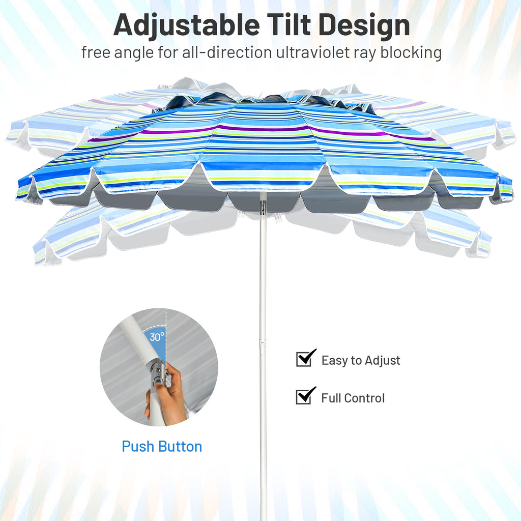 8 Ft Portable Beach Umbrella with Sand Anchor - Blue