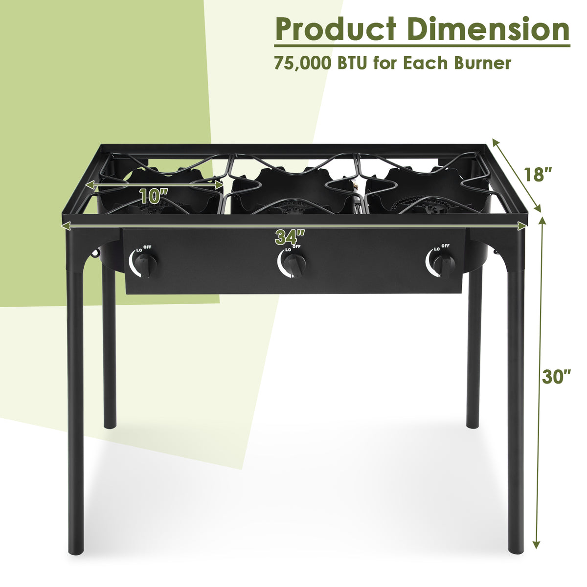 3 Burner Propane Gas Cooker, 225000 BTU Portable