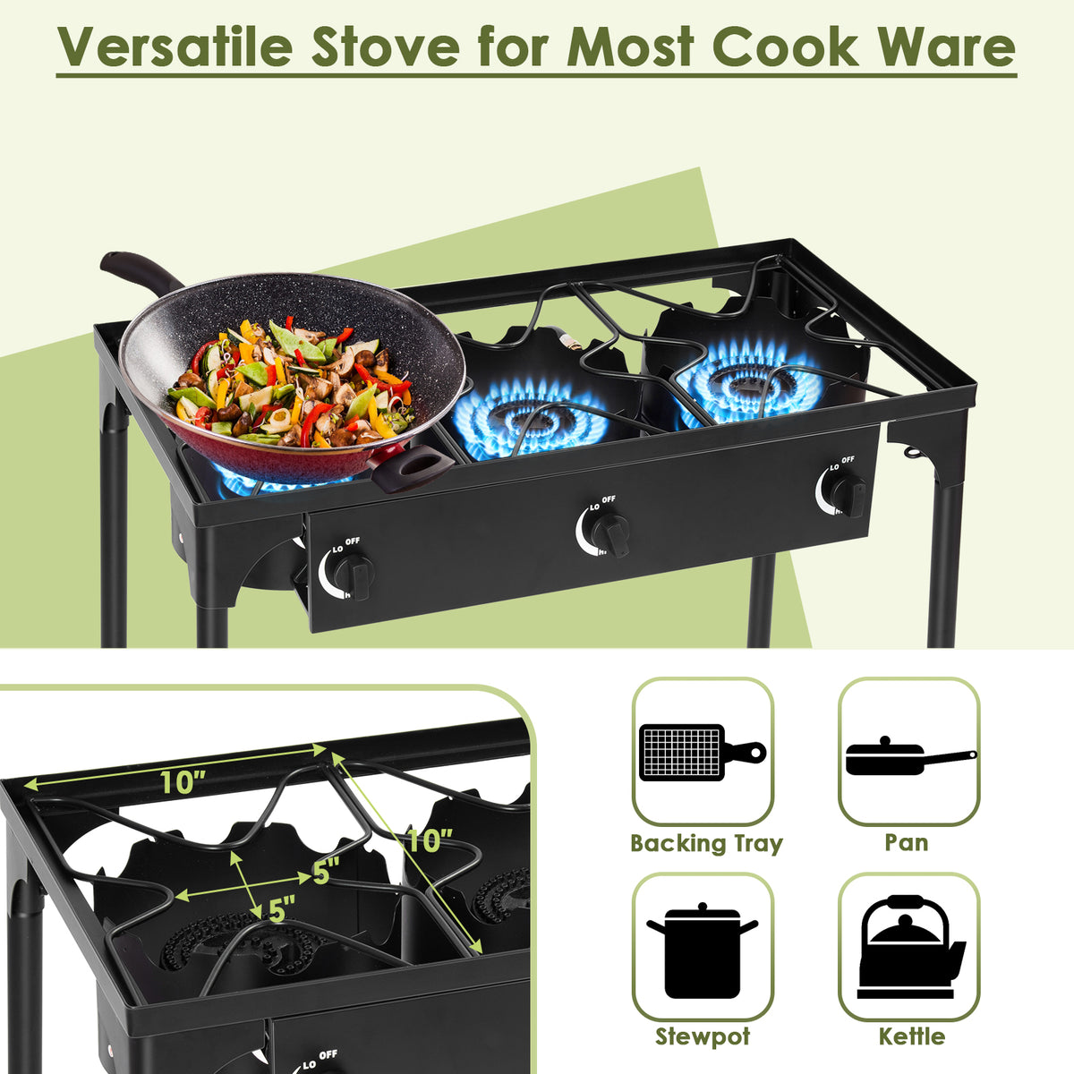 3 Burner Propane Gas Cooker, 225000 BTU Portable