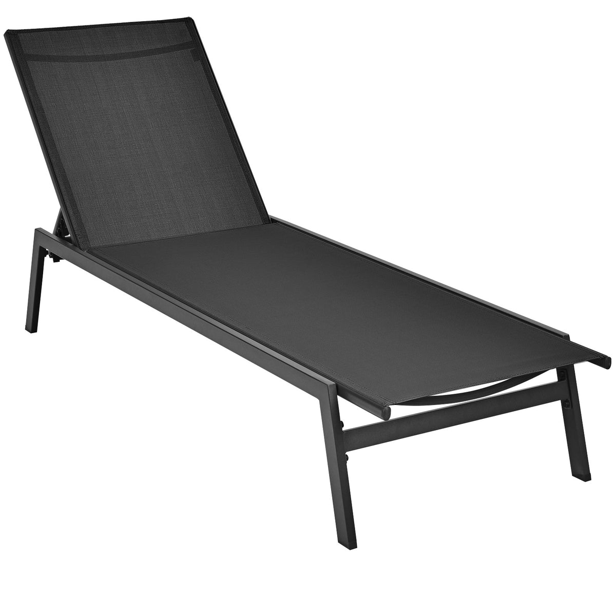 Outdoor Reclining Chaise Lounge Chair 6-Position Adjustable – Black